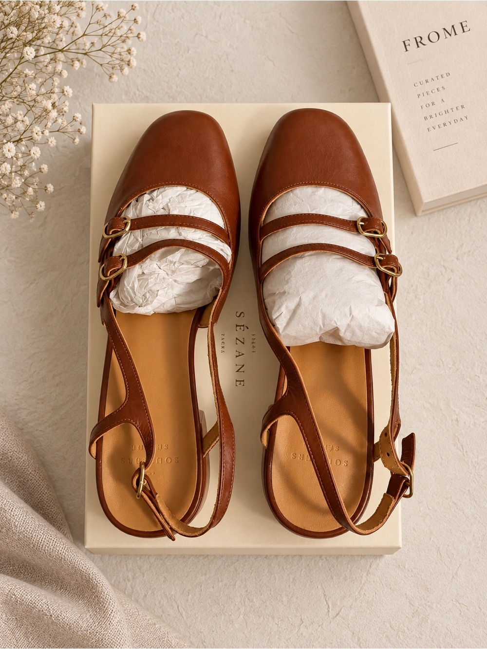 Sézane Paula Babies Camel Vernis Leather Mary Jane Shoes